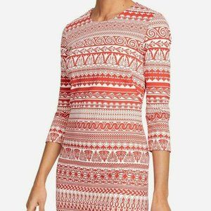 NWOT J. McLaughlin Women's Red/Taupe 3/4 Sleeve Sophia Dress in Pool Party